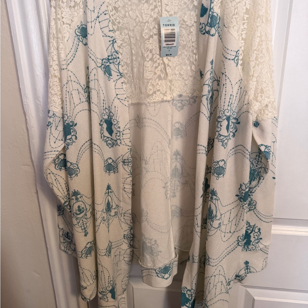 Torrid Ivory and Turquoise Lace Sweater